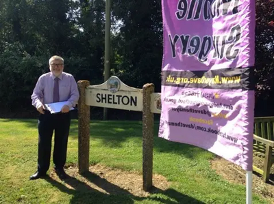 Mayor Dave Hodgson With Shelton Village Sign