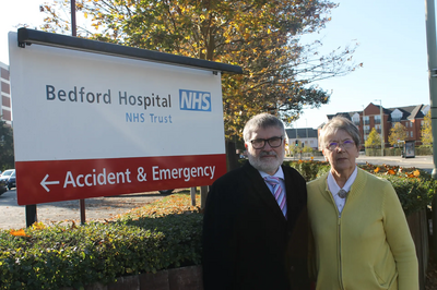 Mayor Dave Hodgson and Councillor Wendy Rider at Bedford Hospital