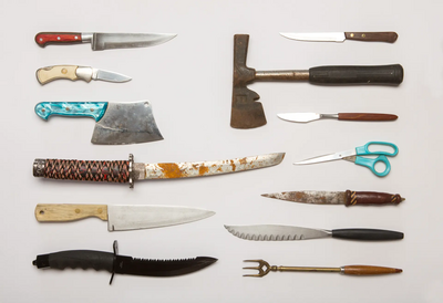 A selection of police-confiscated knives and utensils, © Arabel Lebrusan 