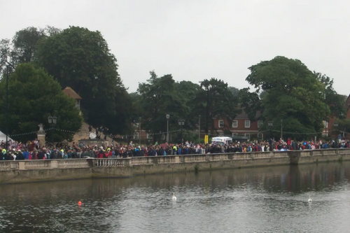 Olympic Torch Relay Crowds Along the Embankment in Bedford