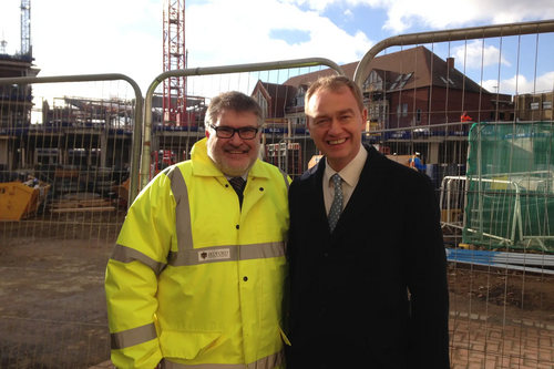 Mayor Dave Hodgson and Tim Farron by the construction site for the Riverside North Development in Bedford