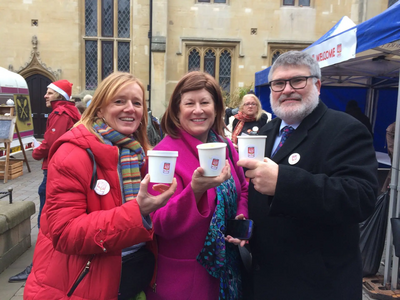 Mayor Dave Hodgson, Emma Garrett and HM Lord Lieutenant Helen Nellis at the 2017 SoupFest