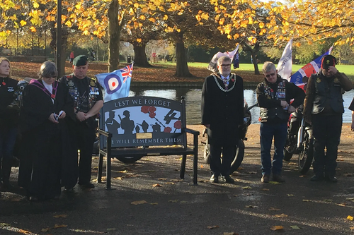 Mayor Dave Hodgson Alongside Members of the Riders Branch of the Royal British Legion at the Service of Dedication for the Memorial Bench on the Embankment, Bedford