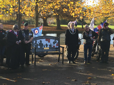 Mayor Dave Hodgson Alongside Members of the Riders Branch of the Royal British Legion at the Service of Dedication for the Memorial Bench on the Embankment, Bedford