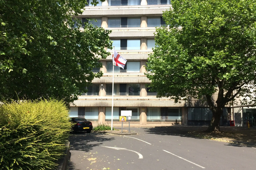 The St George's Flag Flying at Borough Hall in Bedford