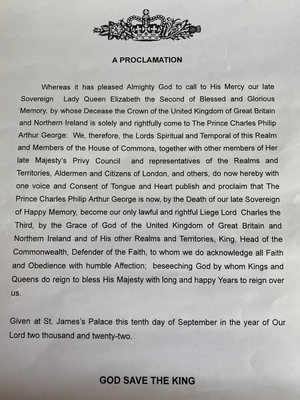 The Proclamation of Accession for King Charles III