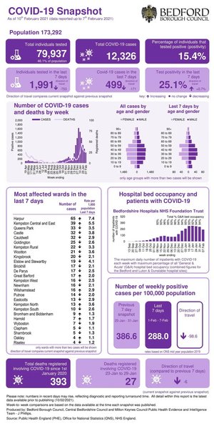 Bedford Borough coronavirus snapshot published 11 February 2021