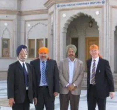 Mr Amrik Singh Jamu, Cllr Dave Hodgson, Mr Avtar Singh and Mark Fitzpatrick outside Guru Nanak Gurdwara