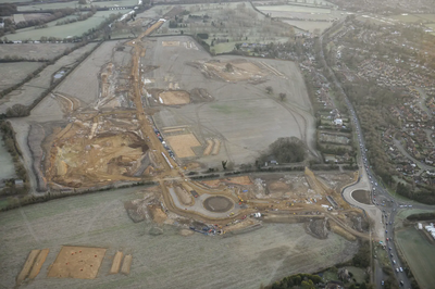 Aerial Photo of construction of the final phase of the Bedford Western Bypass - Looking East