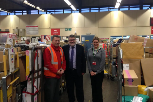 Mayor Dave Hodgson with Keith and Hayley at Bedford Sorting Office During the Run-Up to Christmas 2015